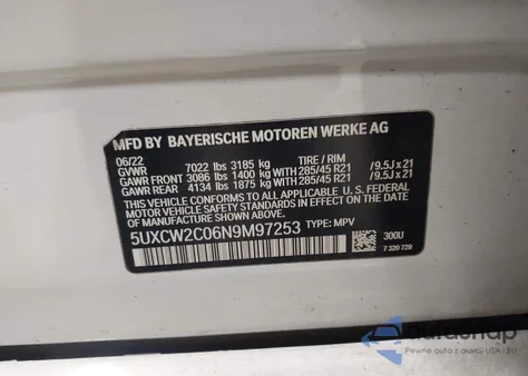 2022 BMW X7 xDrive40I z USA, uszkodzony, nr VIN 5UXCW2C06N9M97253